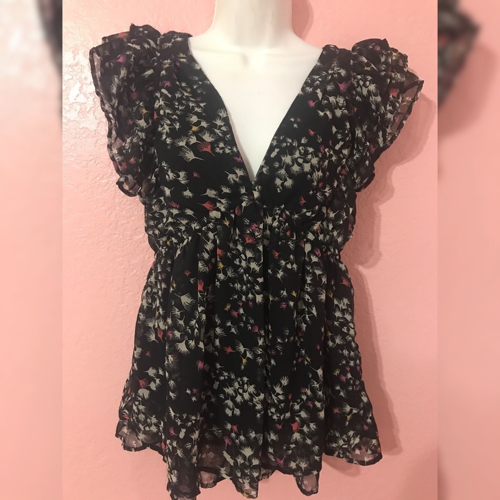 Short sleeve dandelion print blouse